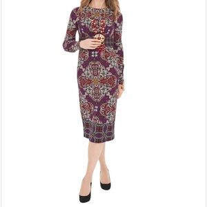 Chico’s Sz 3 US 16/18 Sheath Midi Dress Medallion Print Warm Multi Colored NWT